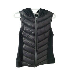 Soulcycle Mesh Down Puffer Vest w Soul Skull Graphics Hooded Black Woman’s Sz M